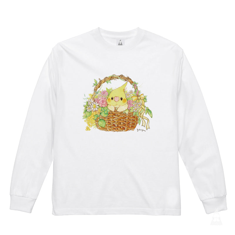 【通販限定】ロングTシャツ｜オカメインコのフラワーバスケット