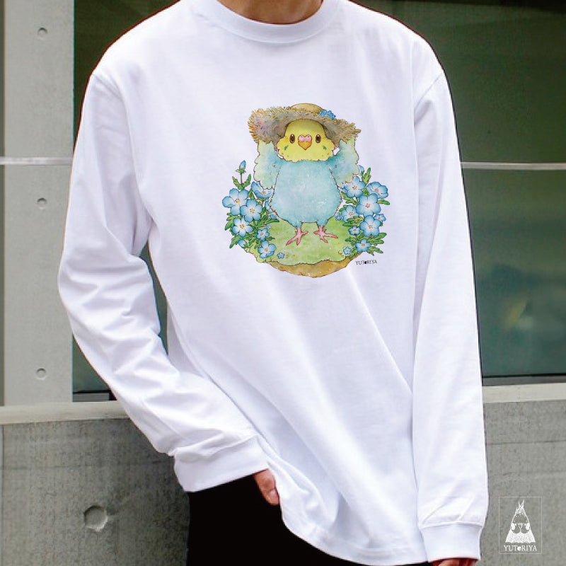 【通販限定】ロングTシャツ｜ セキセイインコとネモフィラ