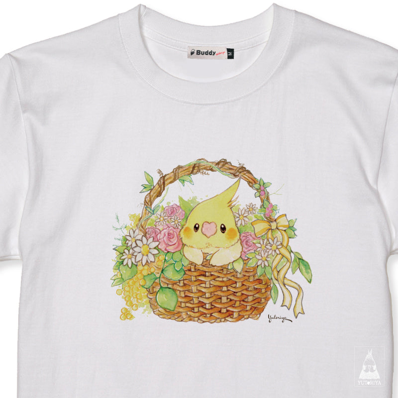 【通販限定】Tシャツ｜ オカメインコのフラワーバスケット