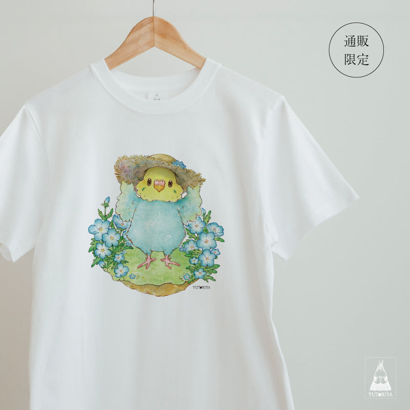 【通販限定】Tシャツ｜ セキセイインコとネモフィラ