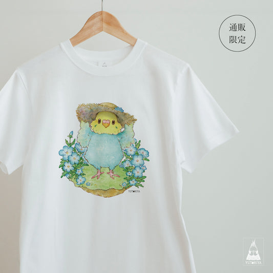 【通販限定】Tシャツ｜ セキセイインコとネモフィラ