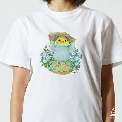 【通販限定】Tシャツ｜ セキセイインコとネモフィラ