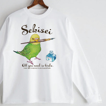 ロングTシャツ｜インクとセキセイインコ（グリーン）