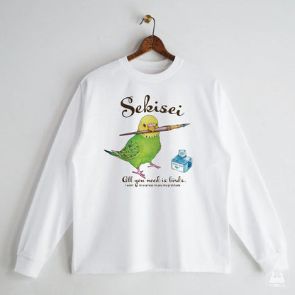 ロングTシャツ｜インクとセキセイインコ（グリーン）