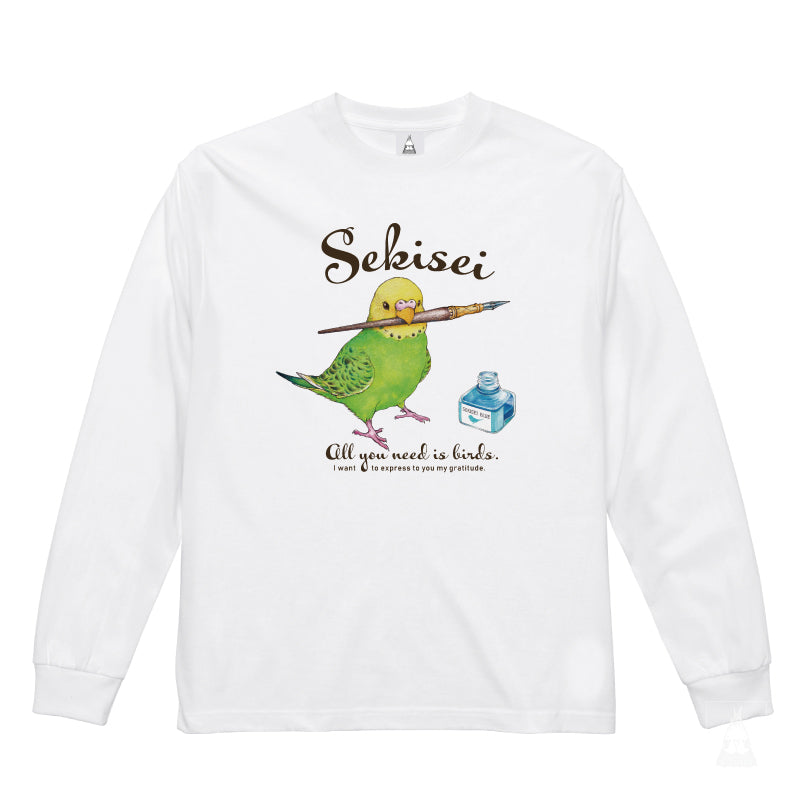 ロングTシャツ｜インクとセキセイインコ（グリーン）