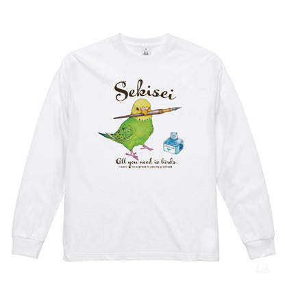 ロングTシャツ｜インクとセキセイインコ（グリーン）