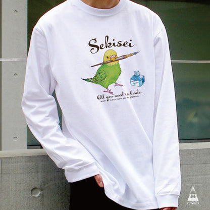 ロングTシャツ｜インクとセキセイインコ（グリーン）