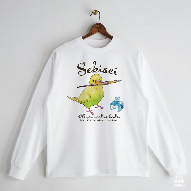 ロングTシャツ｜インクとセキセイインコ（黄ハルクイン）