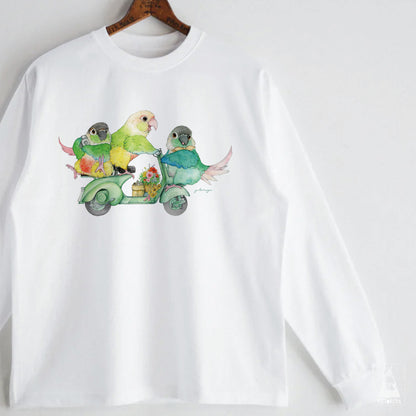 ロングTシャツ｜緑のバイクとウロコインコ