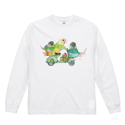 ロングTシャツ｜緑のバイクとウロコインコ