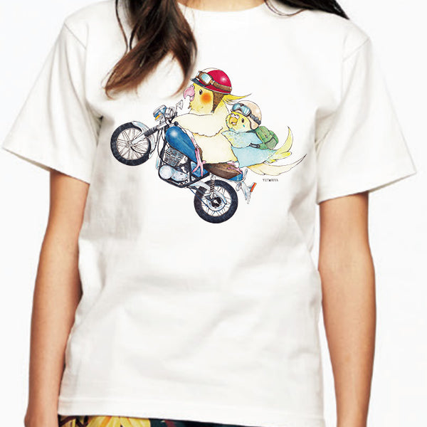 バイクとインコのTシャツ
