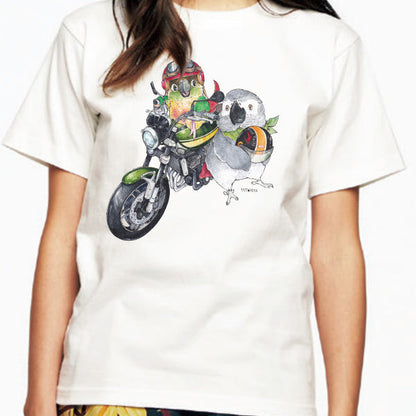 バイクとインコのTシャツ