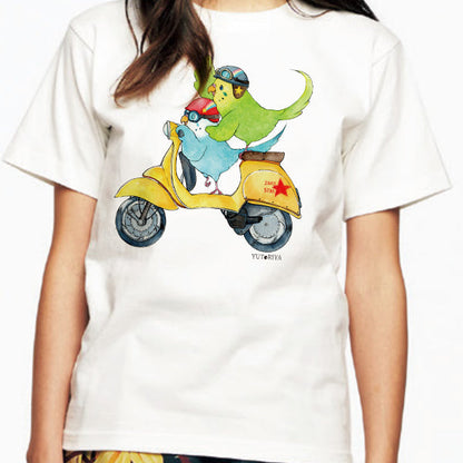 バイクとインコのTシャツ